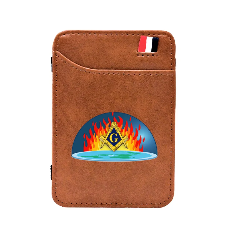 Fire Masonic The Earth is Flat  Printing Leather Magic Wallet Classic Men Women Money Clips Card Purse BE1459