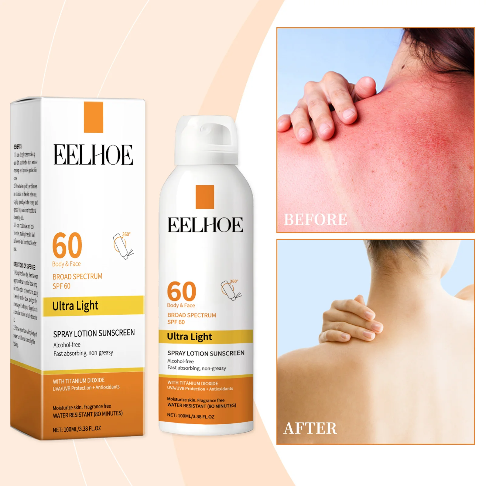 

EELHOE Sun Protection Face Spray, Hydrating Moisturizer with UV Filter Lightweight Daily SPF60 Mist for Sensitive Skin Oil-Free