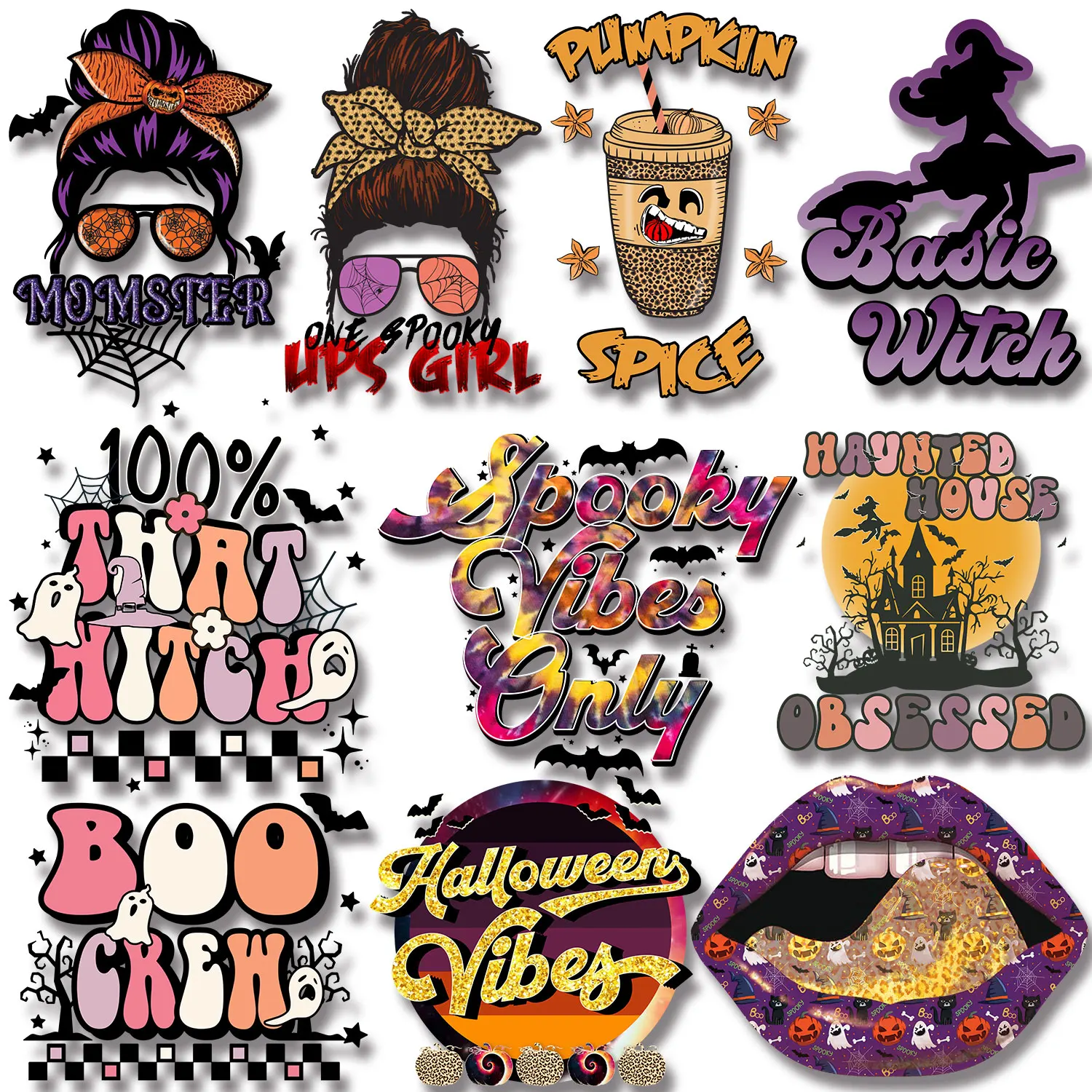 Let's Go Ghouls Pumpkin Spice Spooky Vibes Halloween Iron Sticker for Clothing Washable Various Styles DIY Appliques