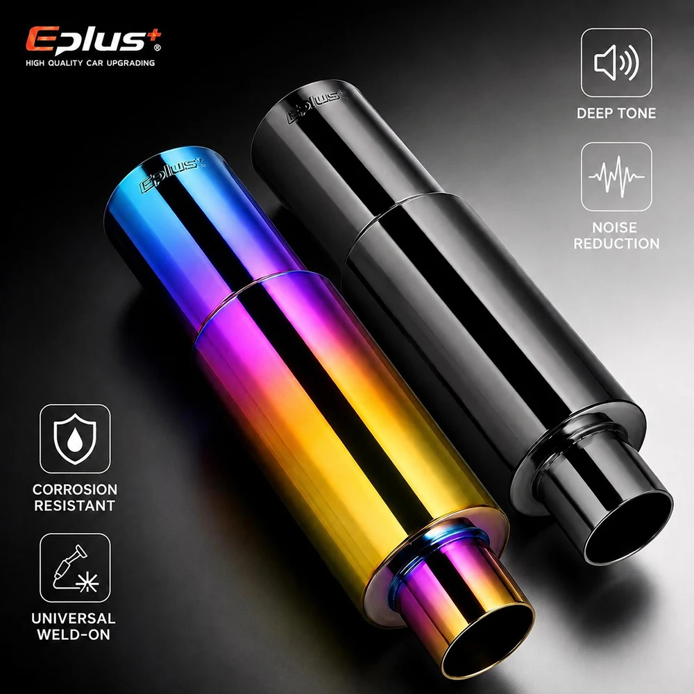 EPLUS Universeller Auto-Auspuff-Schalldämpfer aus Edelstahl mit gerader Schnittspitze, Auto-Auspuff-Resonator, Einlass 51/57/63mm, Auslass 76MM – Detail 8