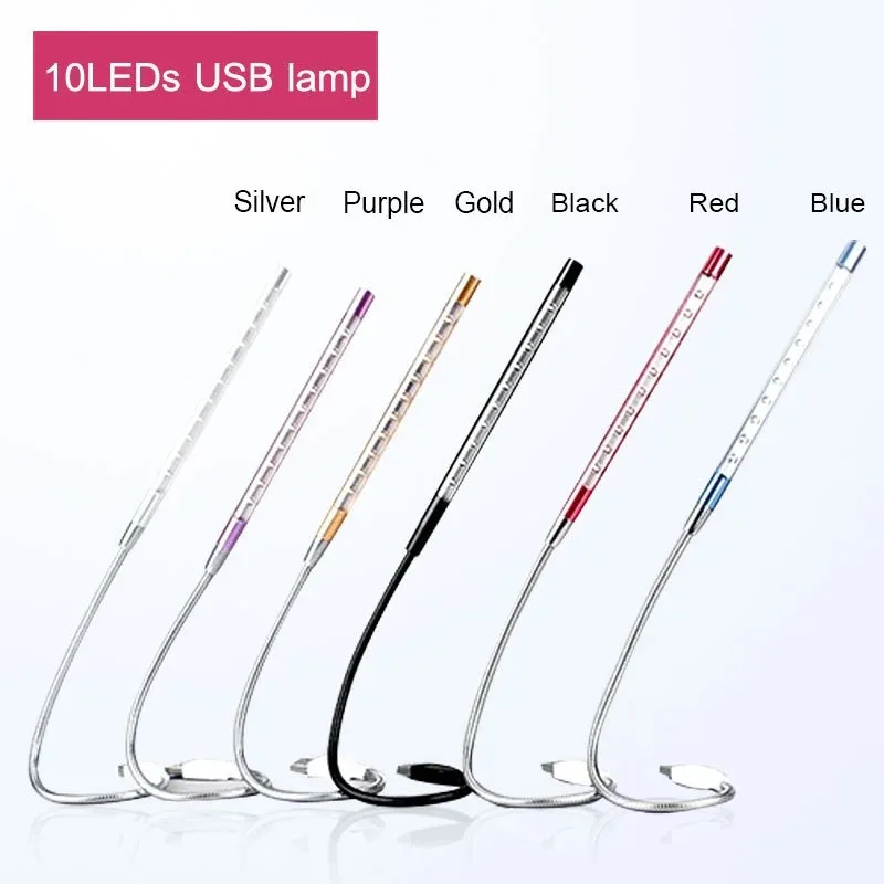 USB LED Night Lights Flexible 5V Laptop Keyboard Reading Lighting USB LED Desk Book Lamp Silver/Black/Purple/Blue