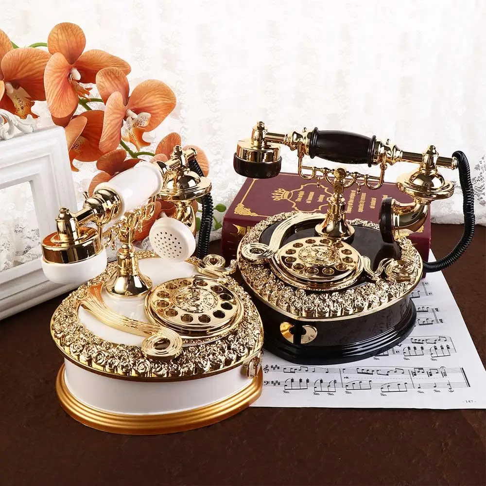 Classic Style Telephone Music Box Old-fashioned Light Luxury Dial Telephone Miniatures ABS Music Box Home Decor