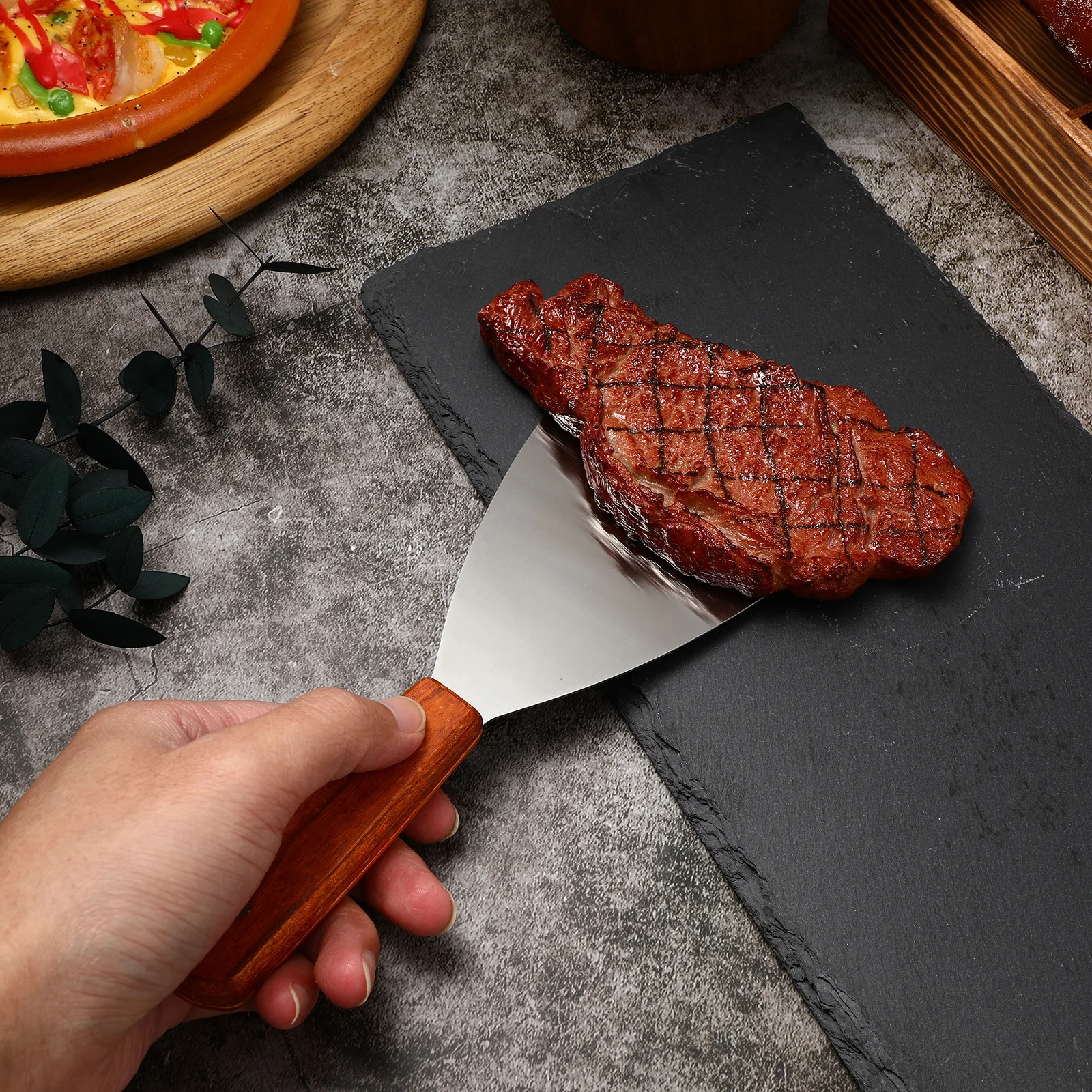 

2Pcs Stainless Steel Grill Scrapers Slant Wood Handle Steak Shovel Bbq Cooking Pancake Spatula Pizza Cutter Kitchen Supplies