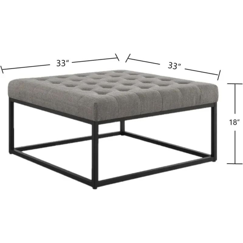 Middle Century Upholstered Tufted Coffee Table with Linen Padded Seat
