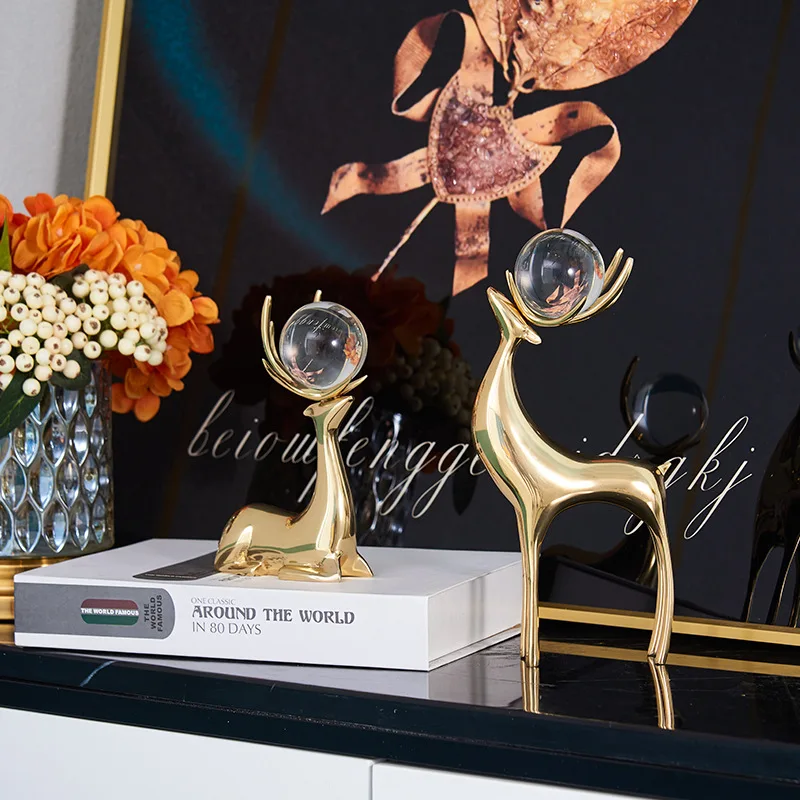 

Pure Copper Deer Ornament, TV Cabinet, Wine Cabinet, Light, Luxury, Creative, Wedding Gift with Living Room, Home Decoration