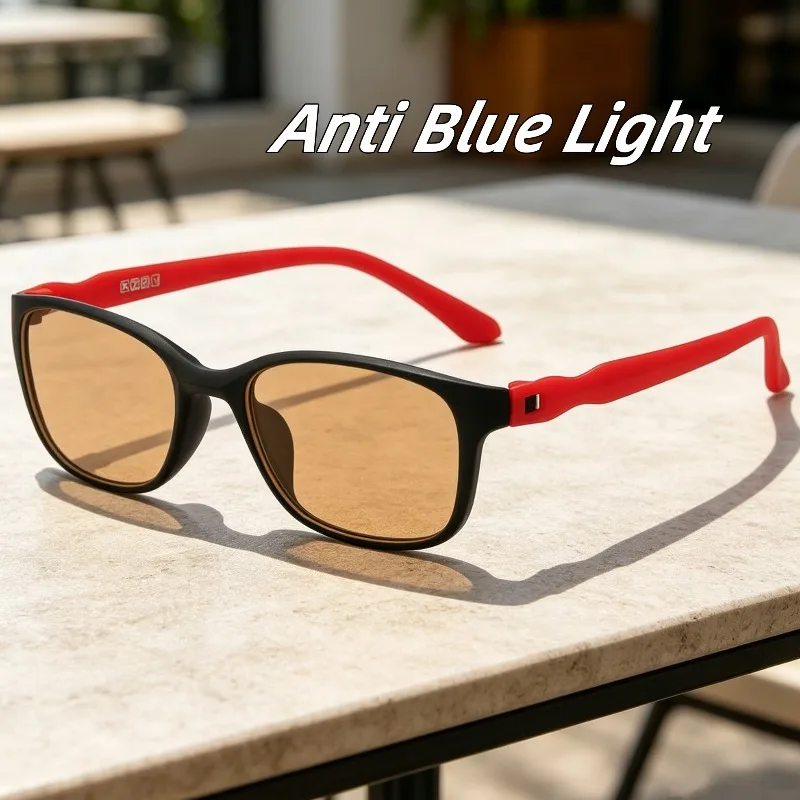 

New Fashion Square Frame Anti-Blue Light Eyeglasses Ultra-light TR90 Frame HD Computer Specific Goggles (Tea/Purple/Blue Lenses)