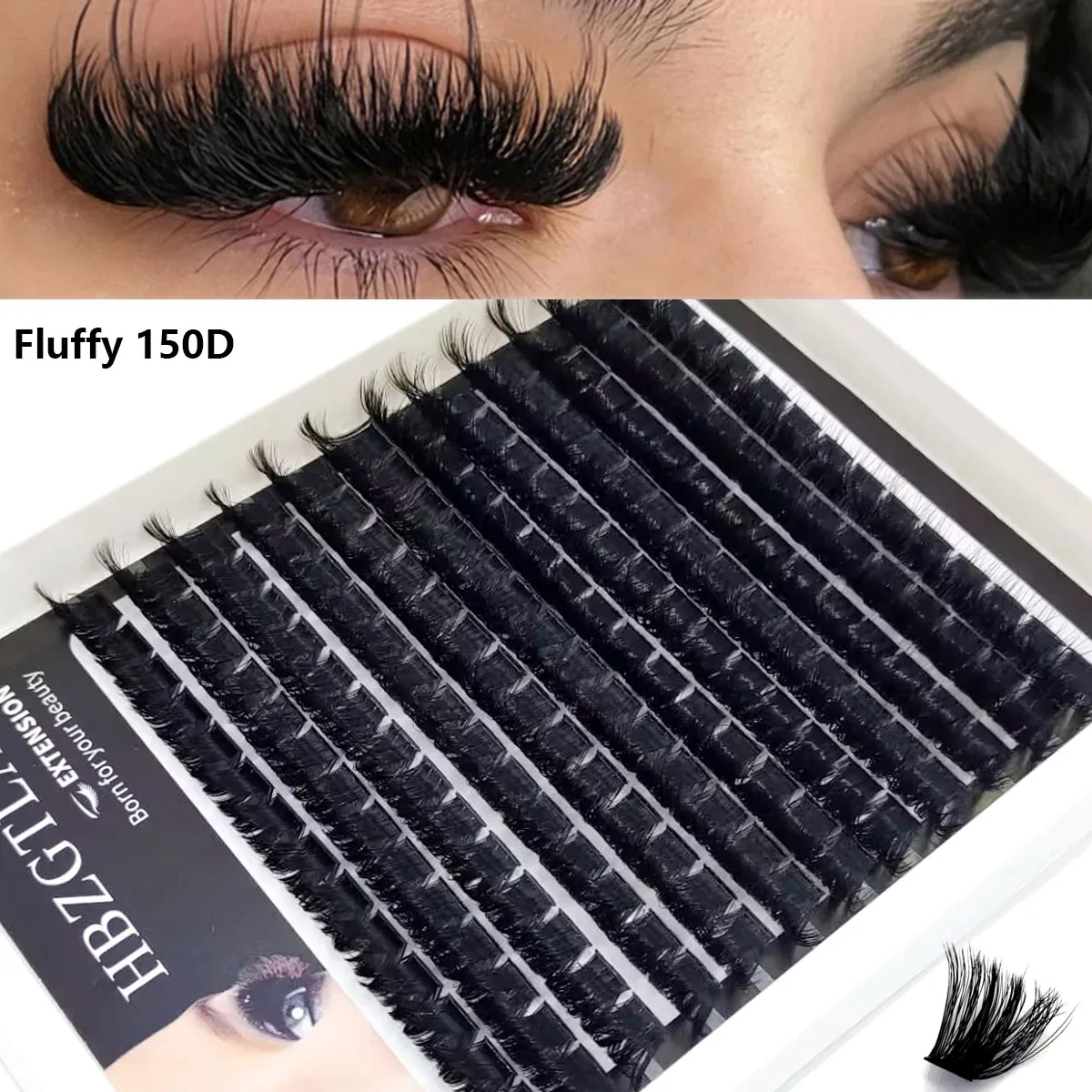 HBZGTLAD Neu 12 Reihen 60-200DMix 8D Flauschige Einzelwimpern-Cluster-Extensions für DIY-Wimpernverlängerung zu Hause, Cluster-Make-up-Wimpern – Detail 8