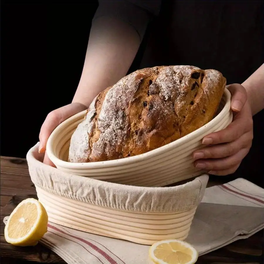 1Pc Sourdough Proofing Basket 9.8 Inch Oval Bread Basket with Liner for Home Baker Baking Tool Kits