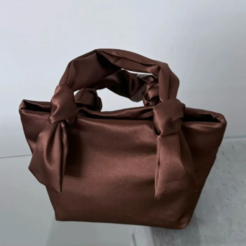 New Handmade Knotted Satin Handbag Korean Retro Fashion Shoulder Bag Crossbody bag