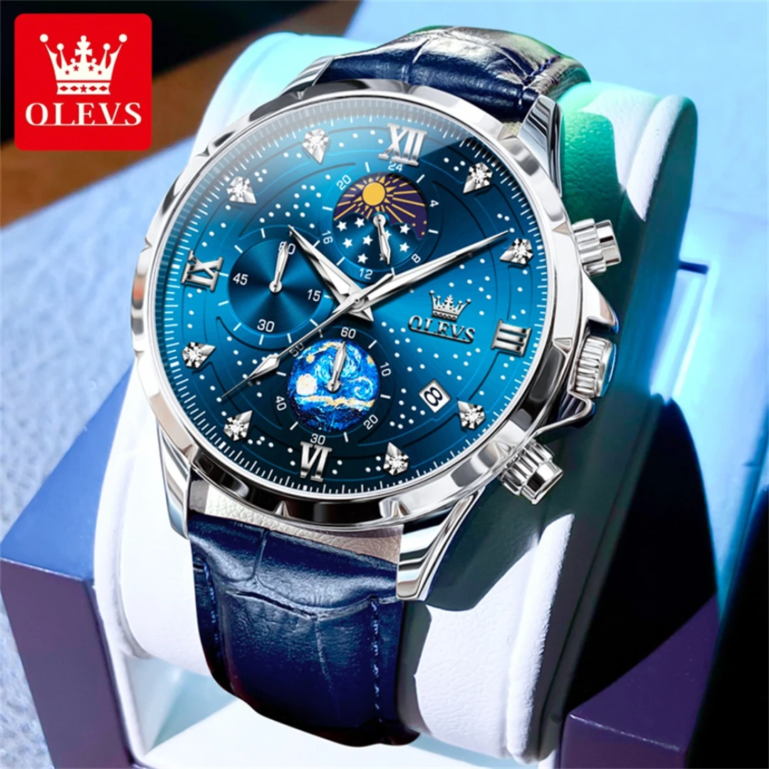 OLEVS 9807 modny zegarek kwarcowy prezent skórzany pasek do zegarka z okrągłą tarczą zegarek na rękę kalendarz Luminous mały drugi