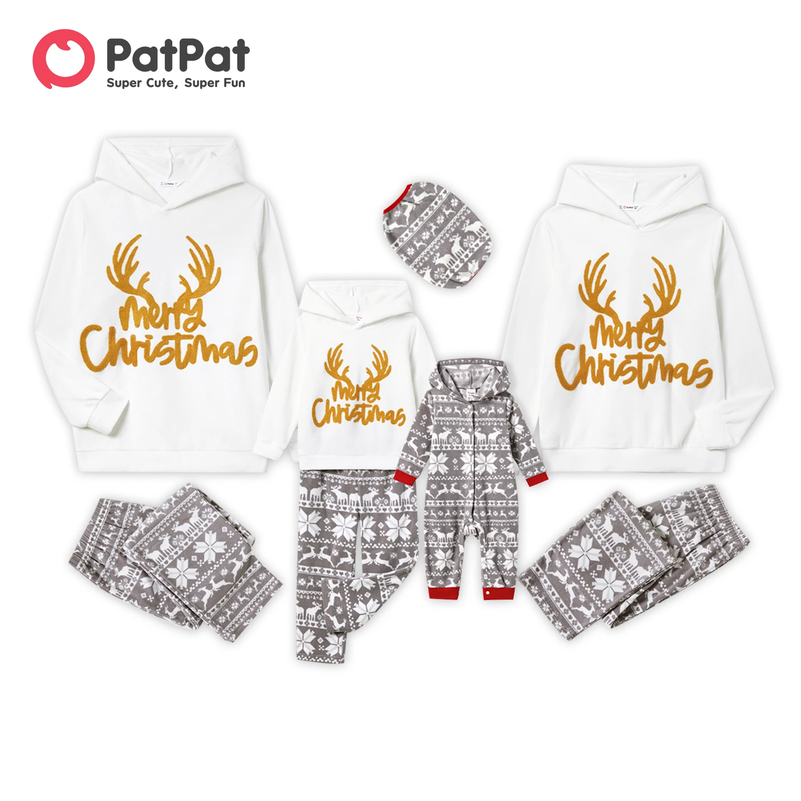 

PatPat Christmas Family Matching Letters Embroidered Long-sleeve Hooded Fleece Pajamas Sets(Flame resistant)