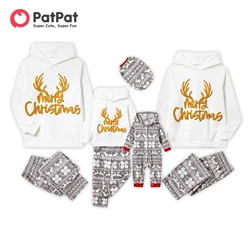 PatPat Christmas Family Matching Letters Embroidered Long-sleeve Hooded Fleece Pajamas Sets(Flame resistant)