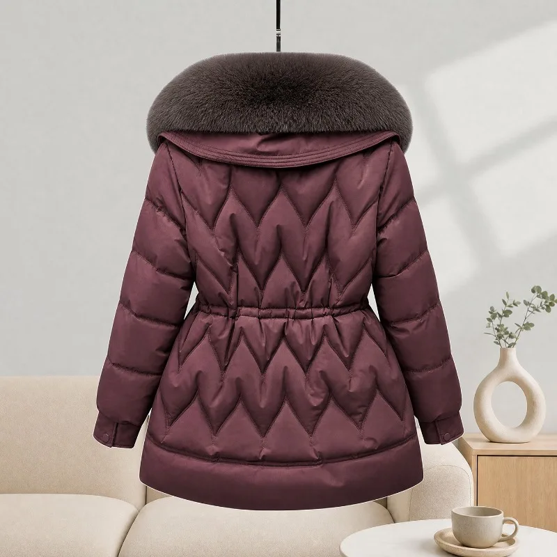 Parkas Women Down Cotton Jacket 2026 Winter Coat Large Fur Collar Warm Mid Long Cotton Padded Jacket Female Outerwear Overcoat