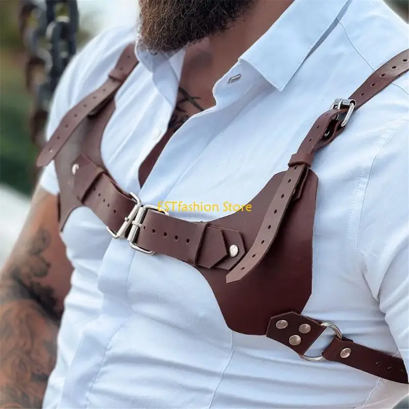 Y5GC Imbracatura per Bretelle da Uomo, Imbracatura per il Corpo in Pelle PU Marrone per Uomo Cintura Punk Pettorina per