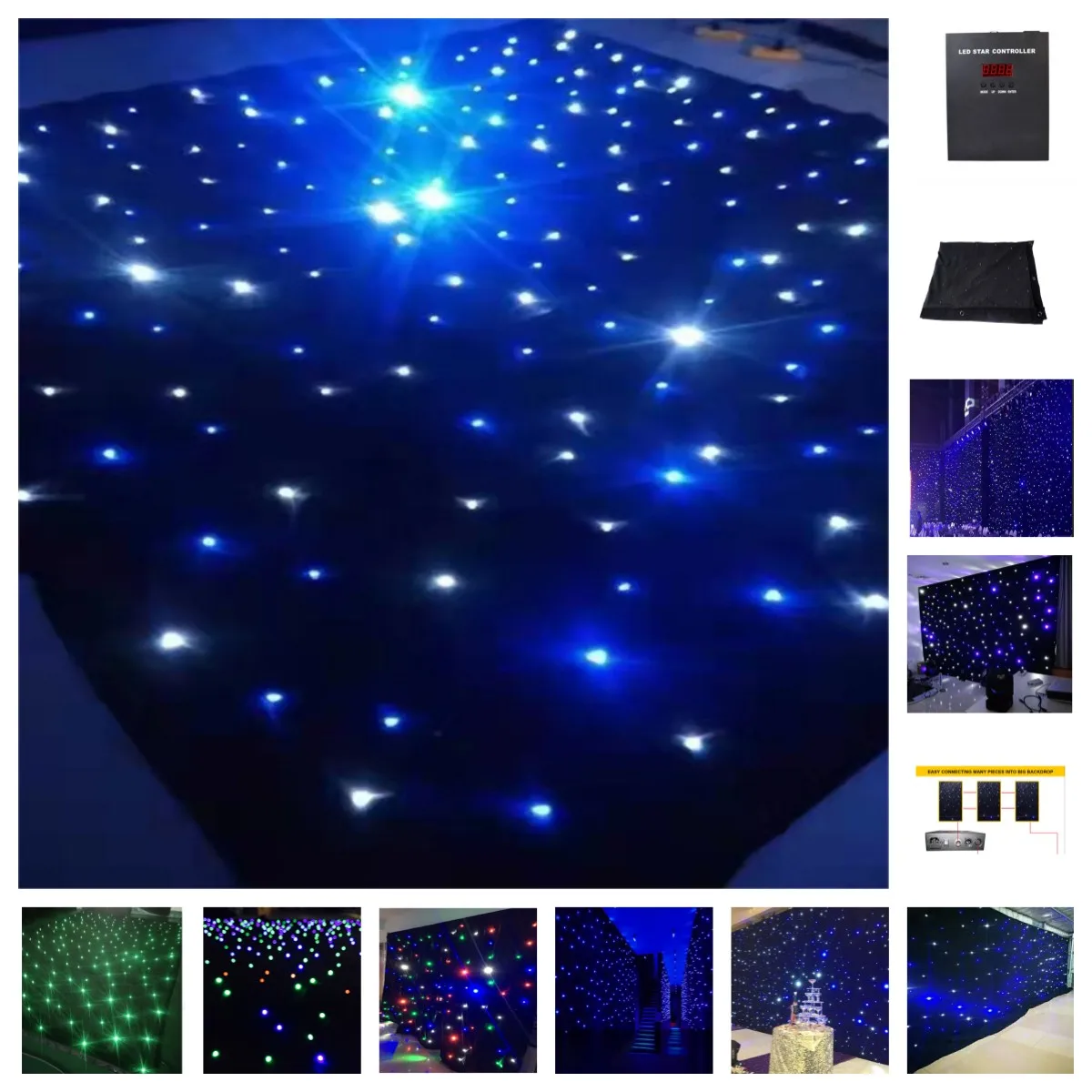 

LED Backdrop LED Star Cloth Starry Sky Curtain DMX512 Control Stage Pub DJ Wedding Event Show Party Event Nighclub Disco KTV Bar