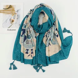 Fashion Printed Hijab Tassel Viscose Shawl Scarf Lady High Quality Wrap Pashmina Stole Bufandas Muslim Headscarf Floral Headband