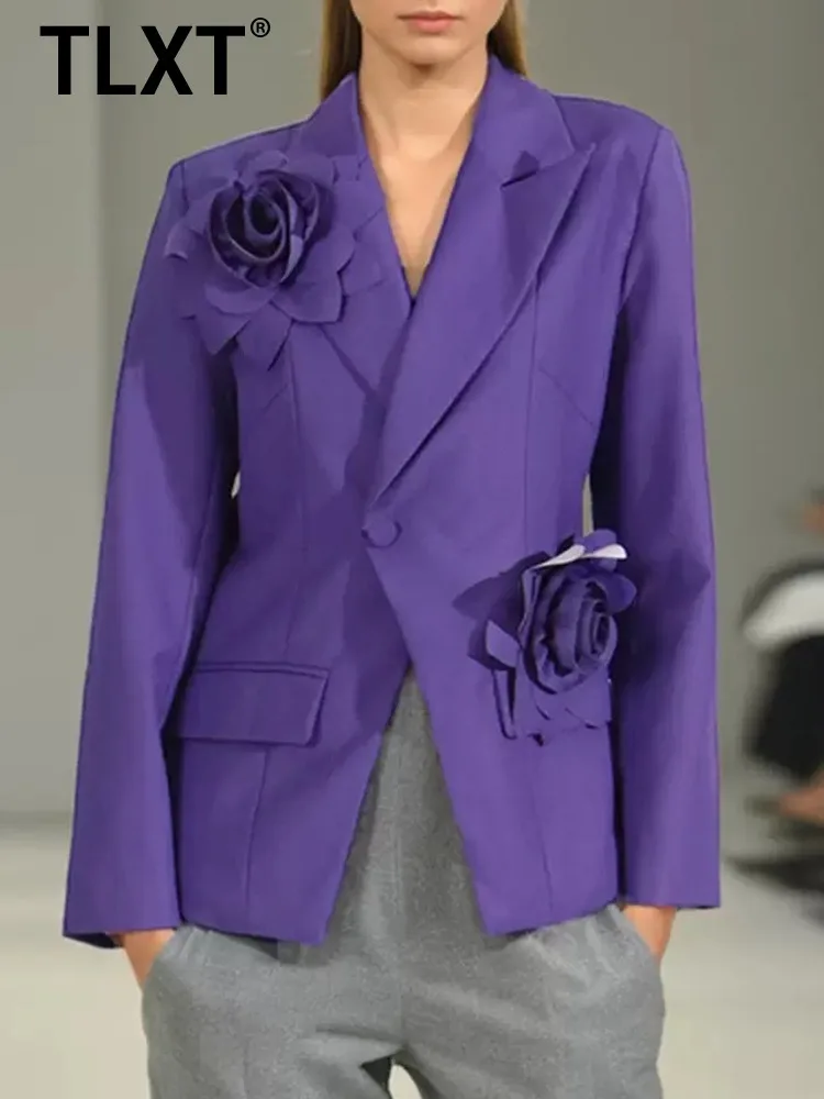 

TLXT однотонные свободные пиджаки с аппликацией для женщин, туника с длинными рукавами и лацканами, темпераментное пальто, женский модный стиль, новинка XK902