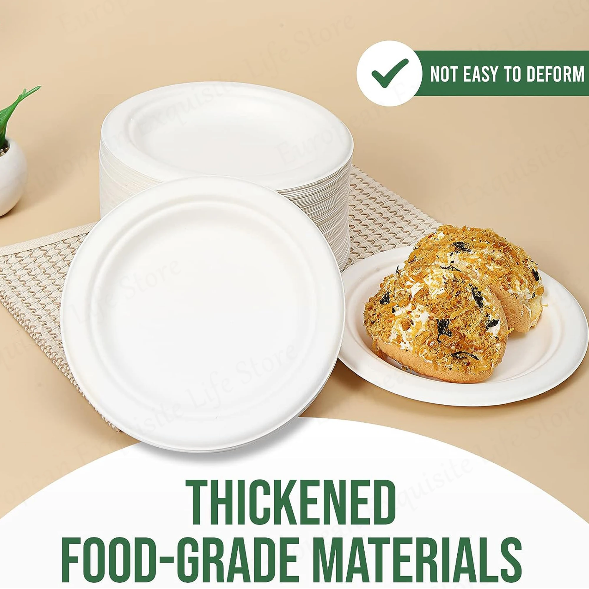 50-100Pcs Heavy Duty Disposable Paper Plate 100% Compostable Degradable Dinner Plates 6/7/8/9inch Party Disposable Plates
