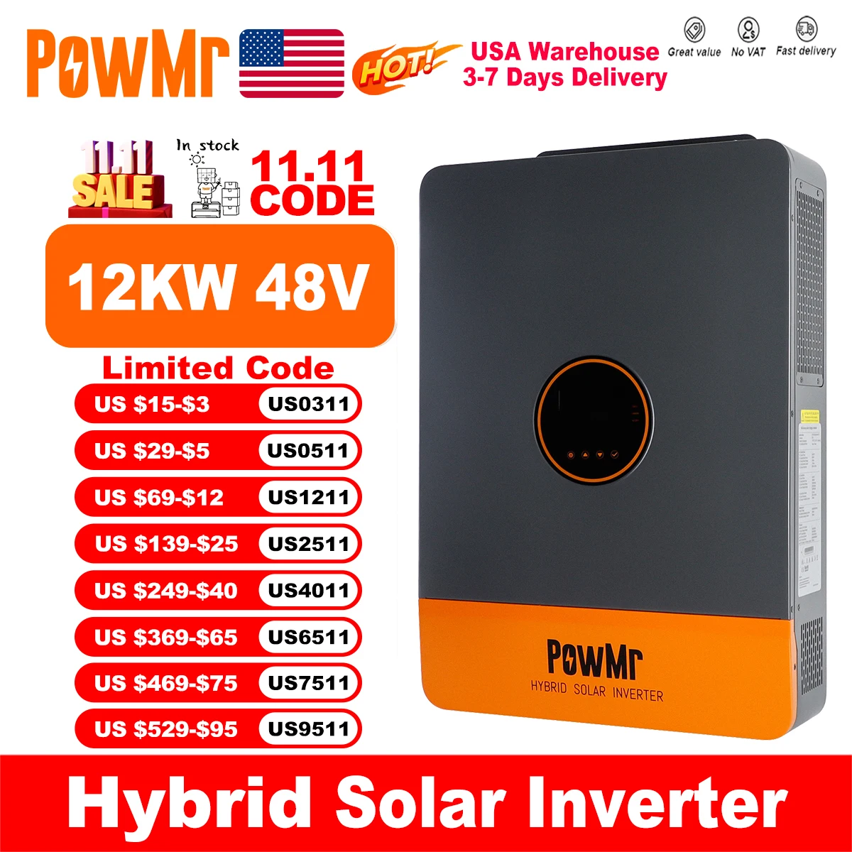 

PowMr Гибридные солнечные инверторы PowMr, 12 кВт, 48 В, выход 220 В, 380 В, двойной MPPT, 260 А, фотоэлектрический 800 В, поддержка одно- и трехфазной функции синхронизации