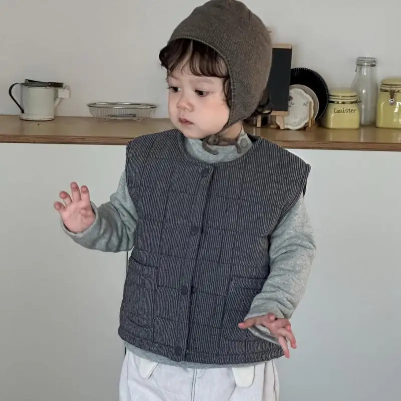 Infant Girls Coat Toddler Plaid Cardigan Boys Cotton Padded Vest 2025 Winter New Baby Sleeveless Warm Vest Plus Velvet Thick