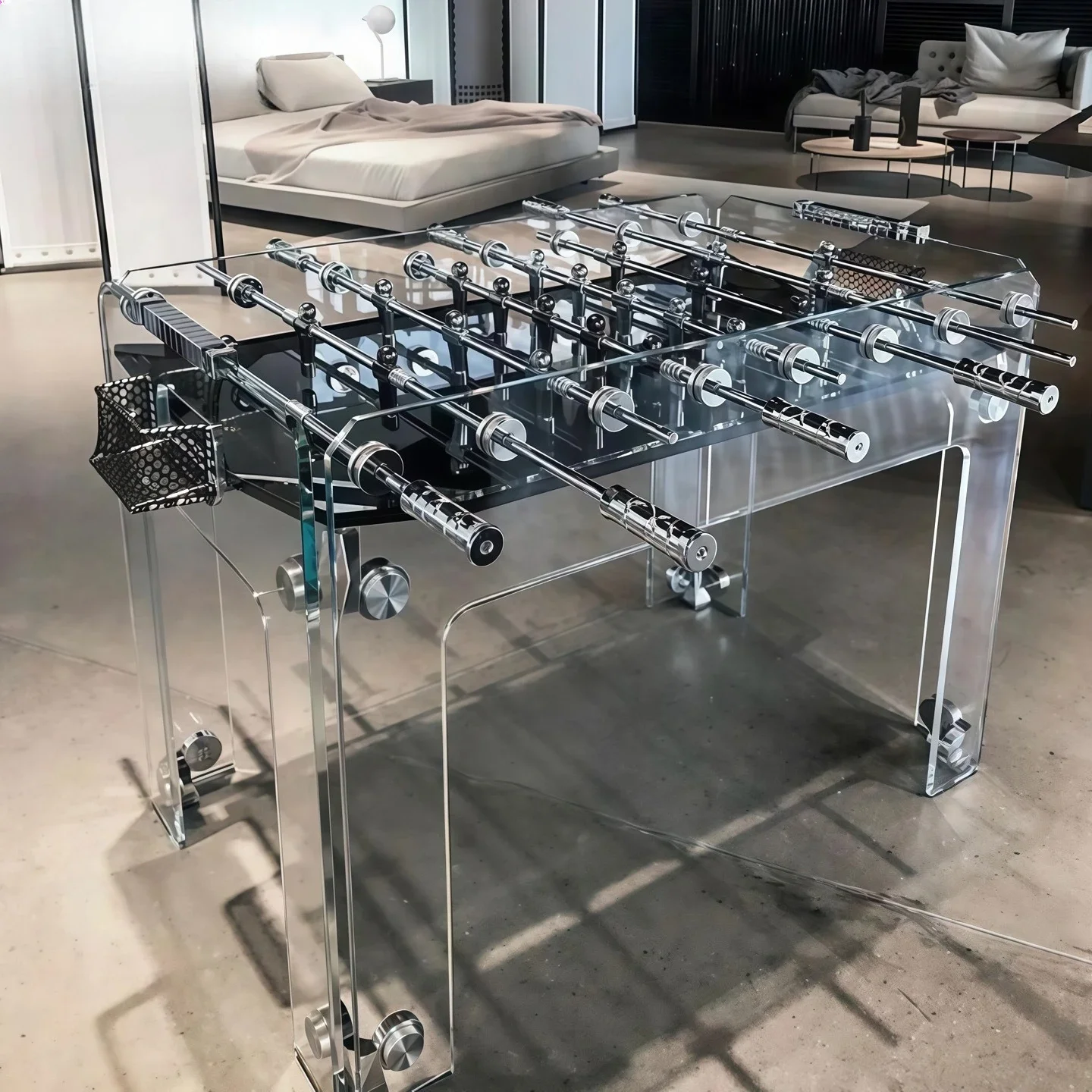Transparent crystal tempered glass acrylic table football machine solid wood standard adult double table football table