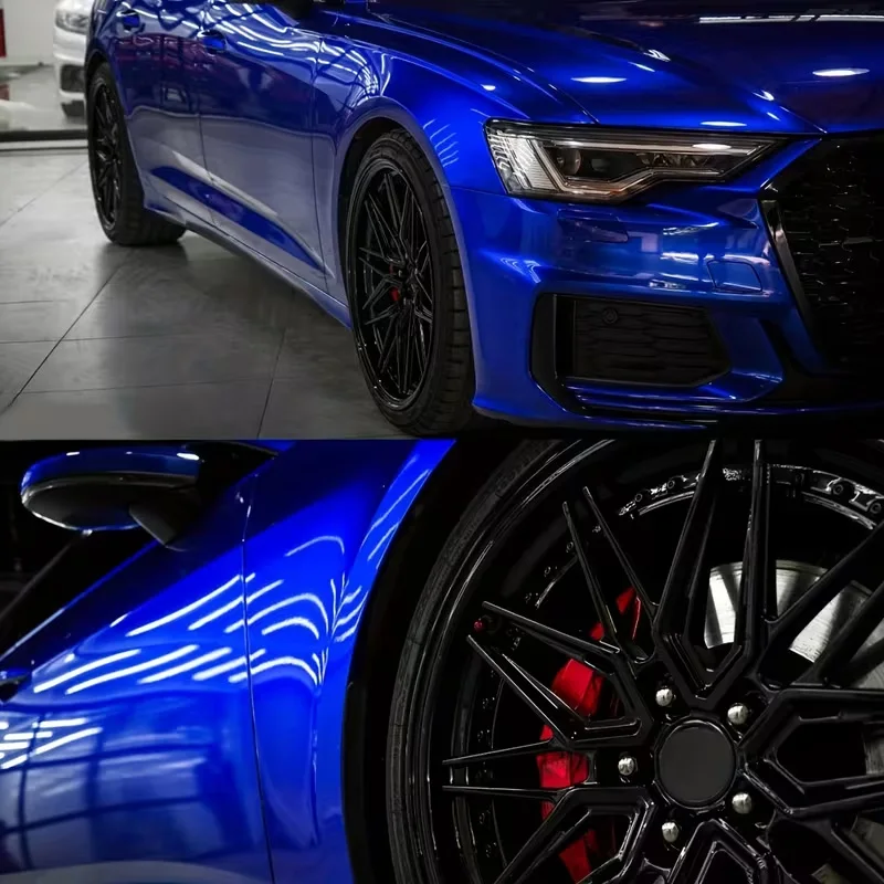 Glänzende Metallische Dunkelblaue Vinyl-Autofolie Klebefolie Aufkleber Motorrad Auto Wrapping Folie mit Luftkanälen – Detail 3
