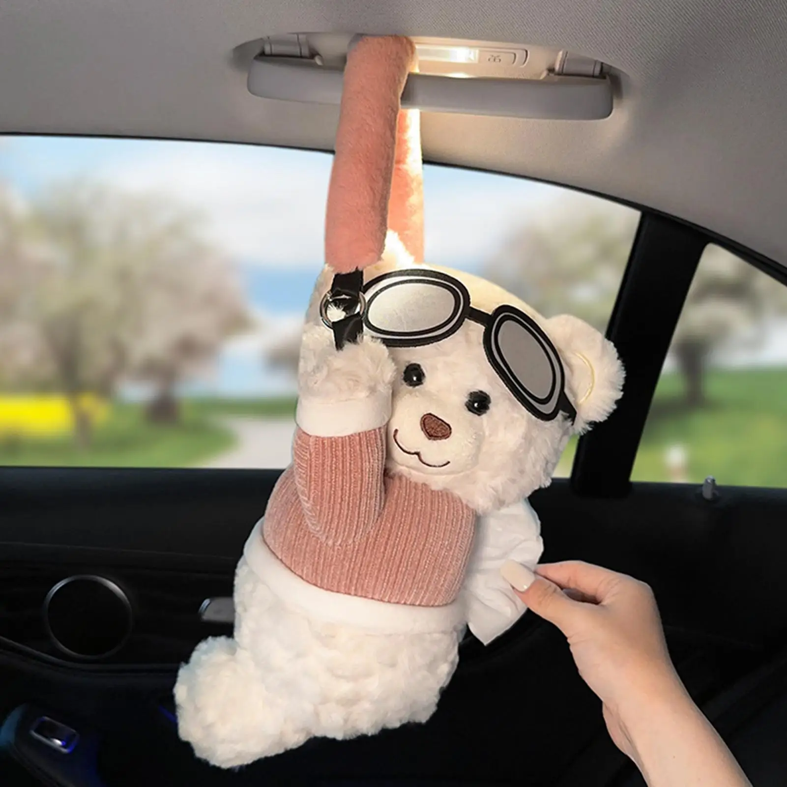 Cute bear car tissue box Soft plush car tissue holder Cute Bear Napkin Organizer Auto Seat Back Organizer for Sedan Truck RV