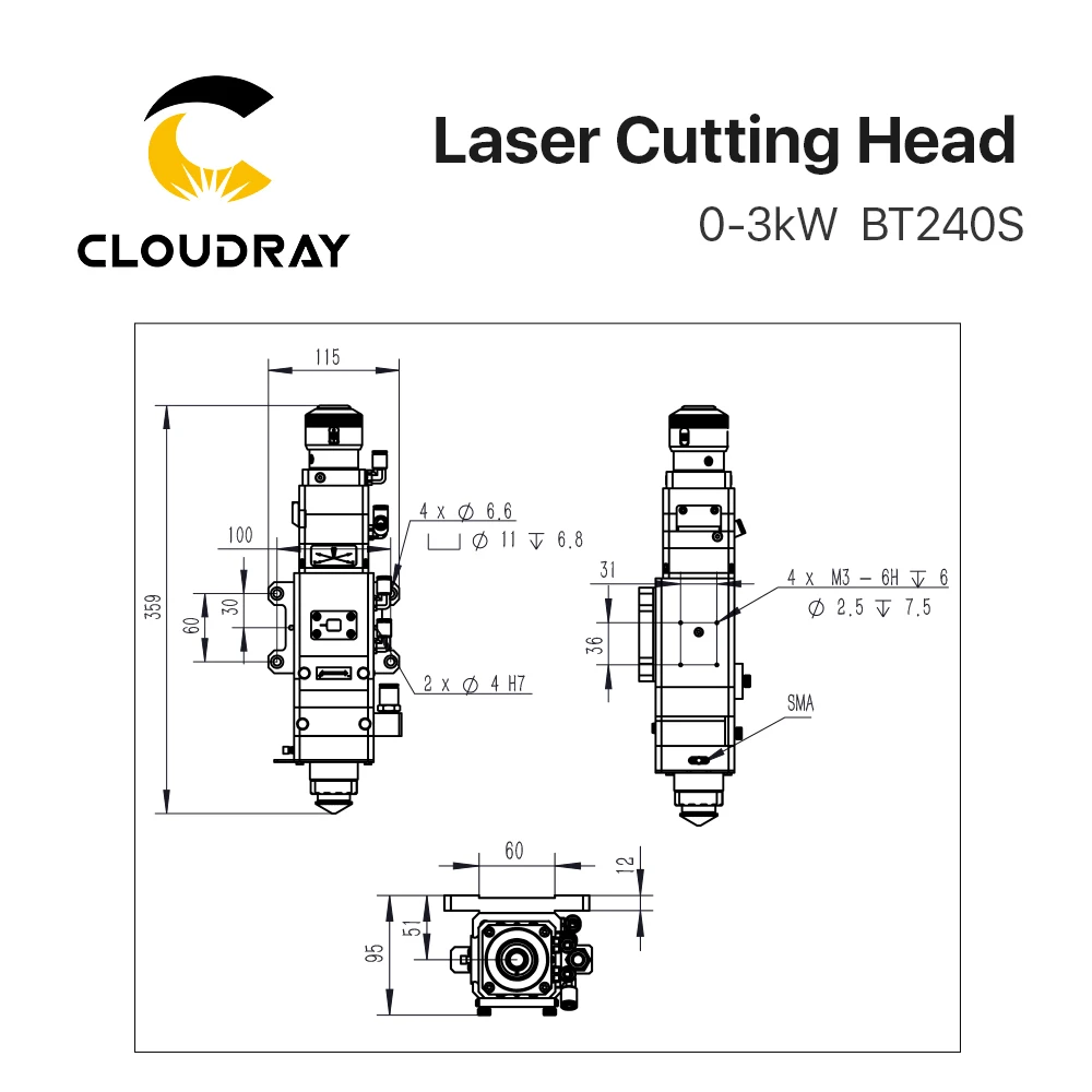 Raytools 0-3KW BT240S Fiber Laser Cutting Head Manual Focusing for QBH Metal Laser Cut FIber Laser Cutting Machine