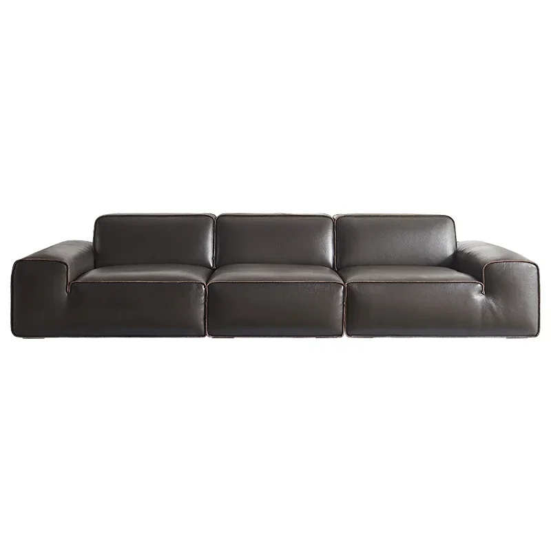 

TTLiving room light luxury high-end leather art straight row sofa simple cream style