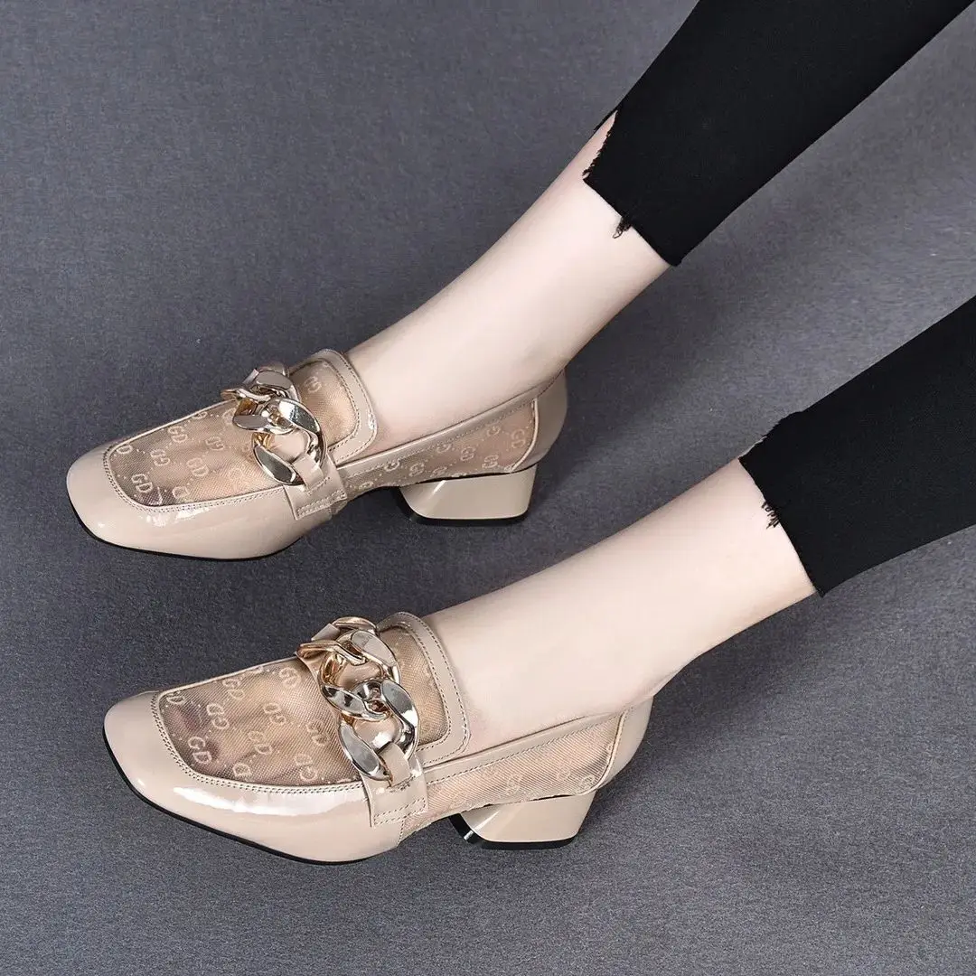 Shoes for Women 2024 Normal Leather Casual Ladies Summer Footwear Low Heel Elegant Loafers Transparent Square Toe Clear Chic 39