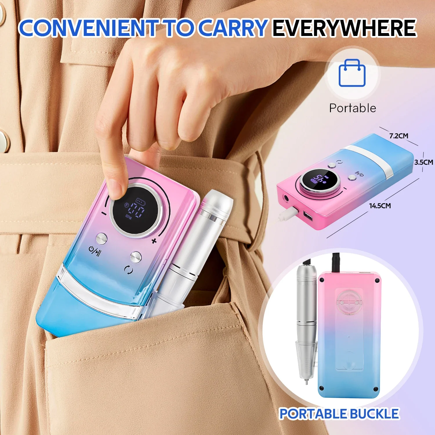 전문 45000RPM 전기 휴대용 네일 드릴 머신 키트 네일 젤 폴란드어 제거 매니큐어 살롱 홈 도구에 대한 충전식