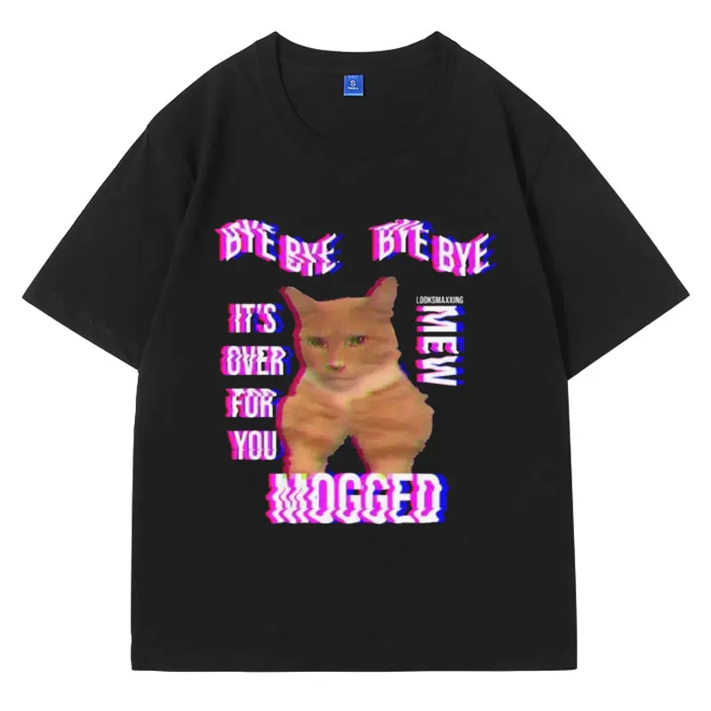 

Футболка мужская с забавным принтом «Mewing Cat Meme», винтажная уличная одежда, летняя рубашка в стиле хип-хоп, хлопковая Футболка оверсайз с коротким рукавом