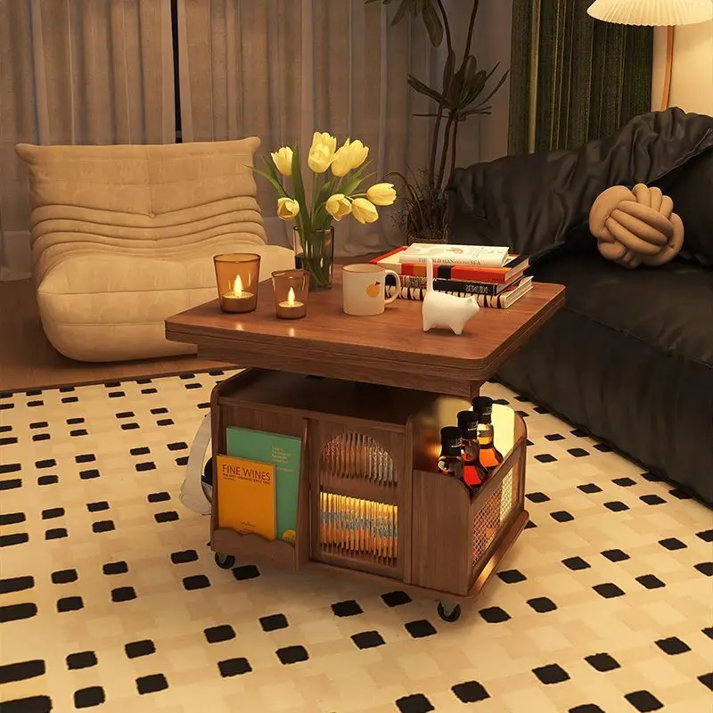 Table basse élévatrice en bois massif, chariot mobile, table à thé pliante, multifonctionnelle, côté canapé de salon