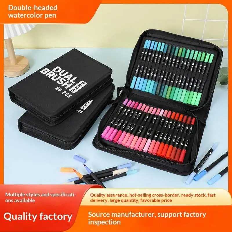 New Dual Tip Brush Pen Set 60 Vibrant Colors Portable Case For Coloring Drawing Calligraphy Art Projects