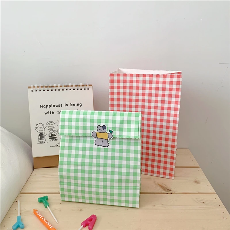 2PCS INS Color Plaid Paper Bag Gift Bag Packaging Bag Candy Sundries Storage Paper Bag Props Korean Style Grids Paper Gift Bag