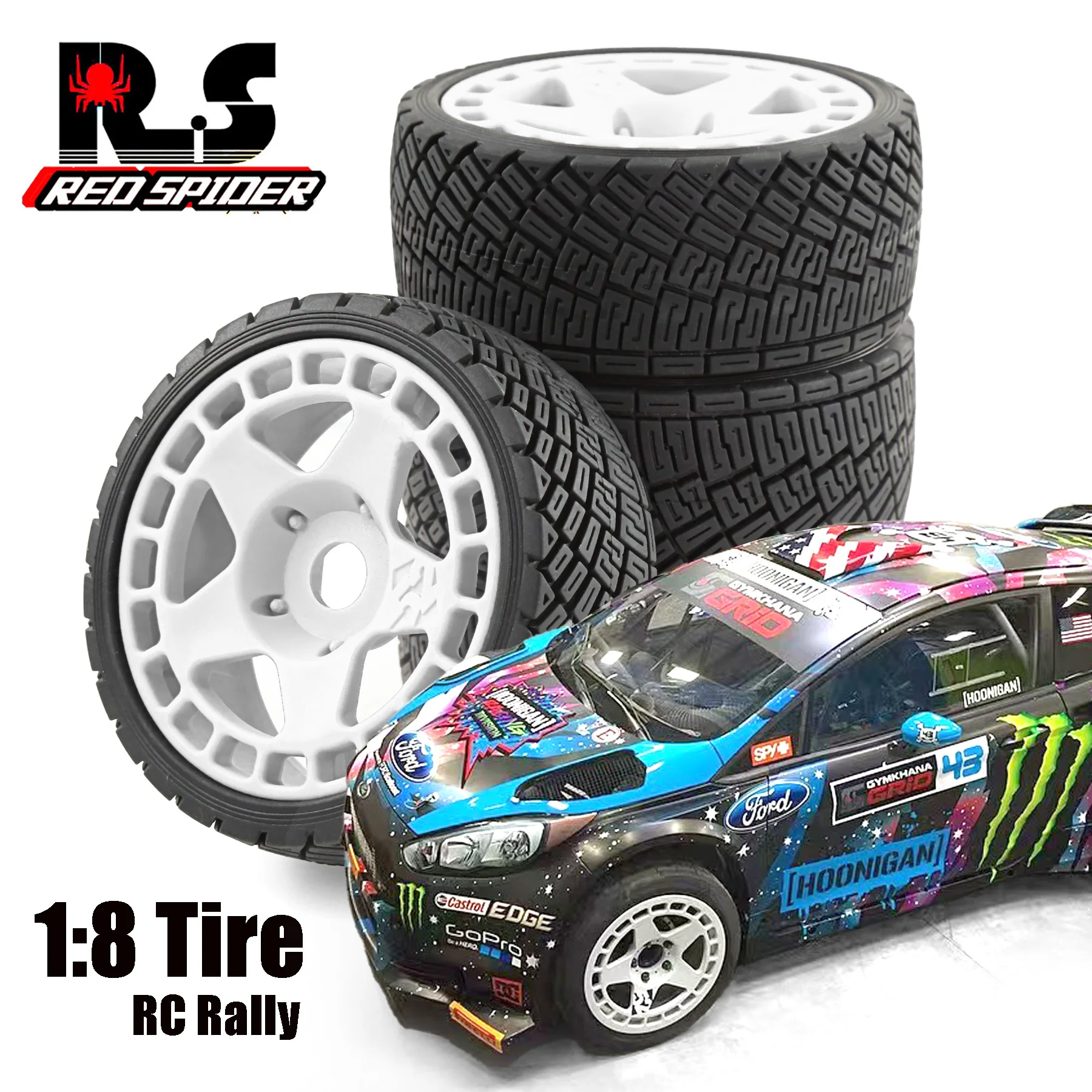 RS 1/8 Rally wheels Tires For WRC Raytheon KM Simulation Citroen C3 Flying God Mustang RC Car W197