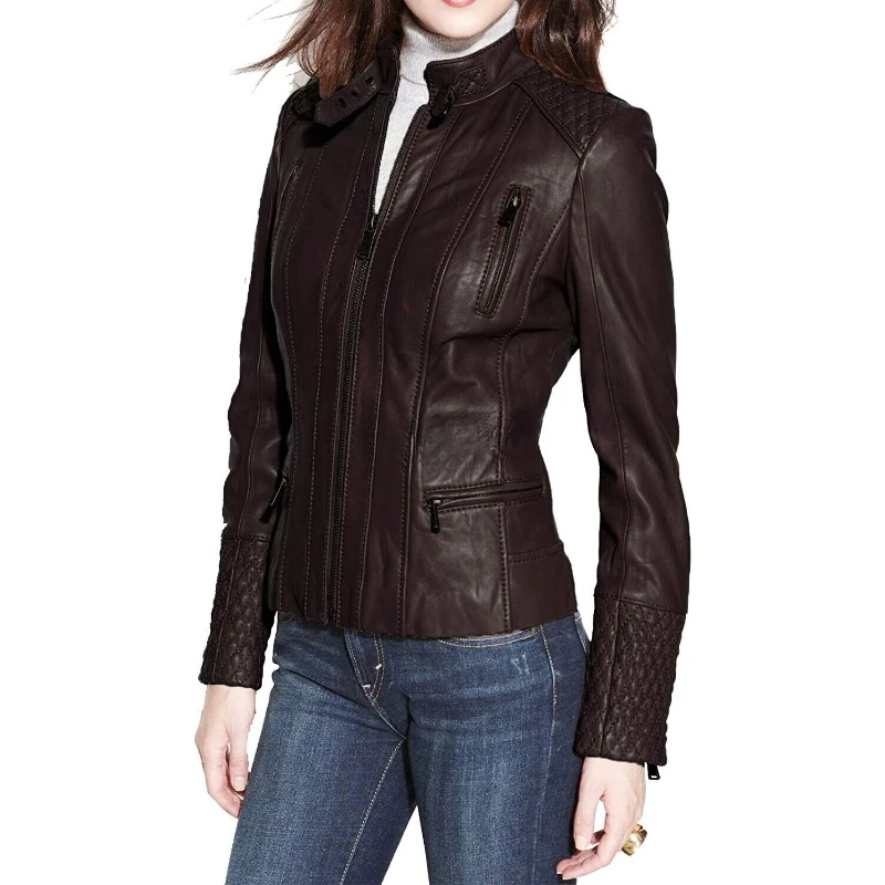 

Women Dark Brown Authentic Lambskin 100% Leather Jacket Stylish Model Coat