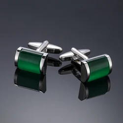 Luxury men's French shirt cufflinks high-quality metal green agate stone cuffbutton business suit accessories jewelry gift