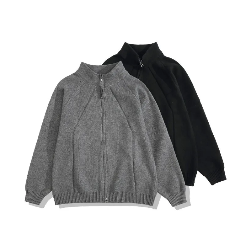 

Autumn Winter Lazy Style Simple Versatile Solid Color Heavyweight Unisex Casual Loose Sweater Melard Knitted Stand Collar Cardig