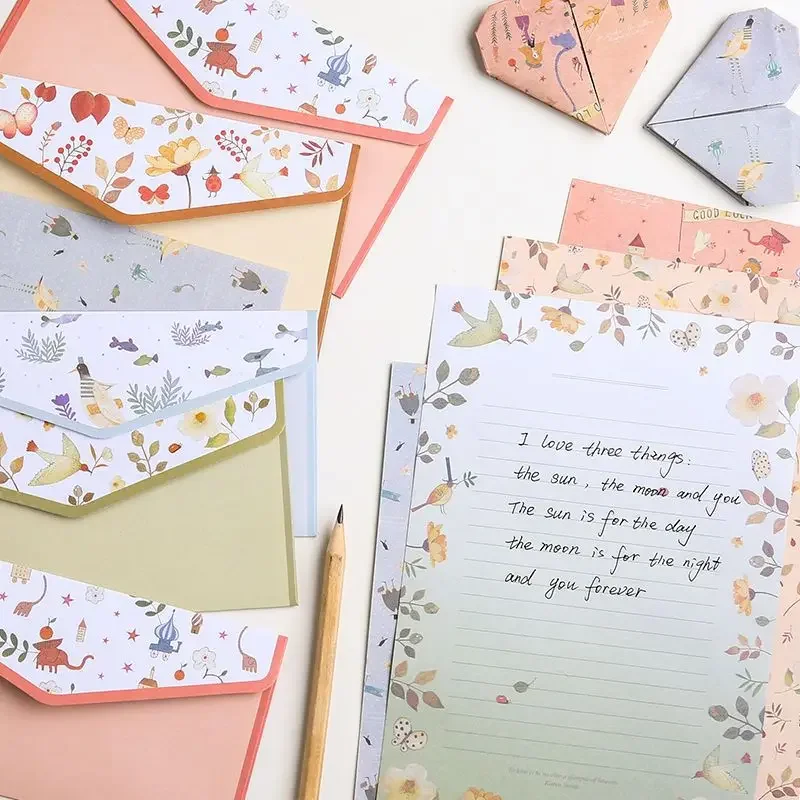 Flores Kawaii Envelopes com almofadas de letra, papel carta escrita, convite para festa de casamento, capa de cartões postais, escrita