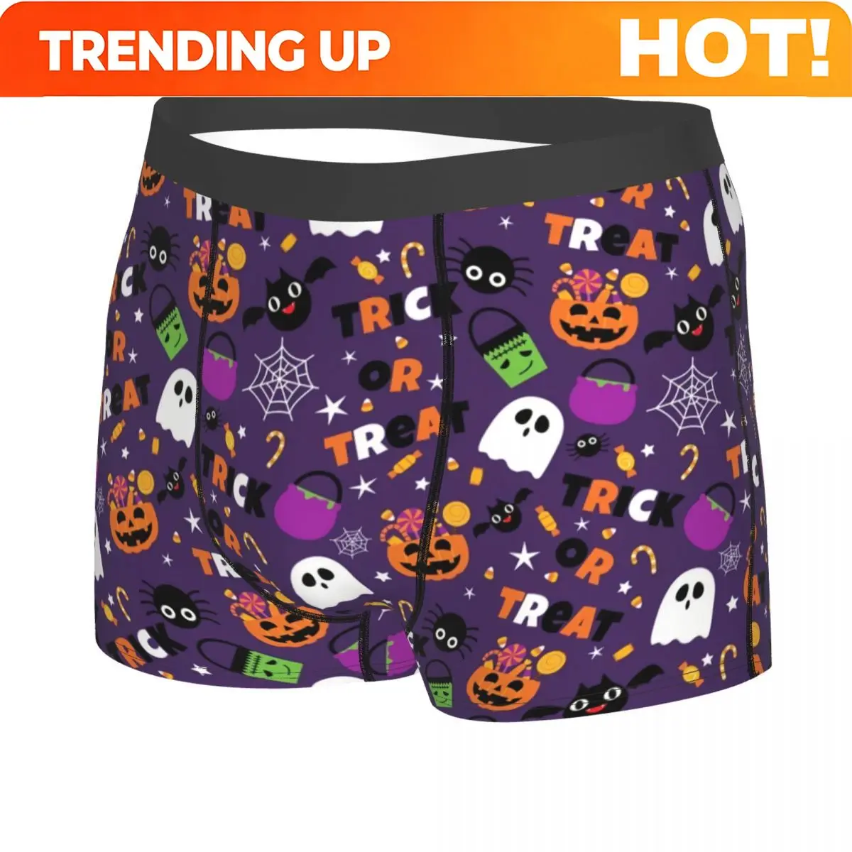 Custom Male Sexy Halloween Pumpkin Bats Underwear Boxer Briefs Men Breathable Shorts Panties Underpants