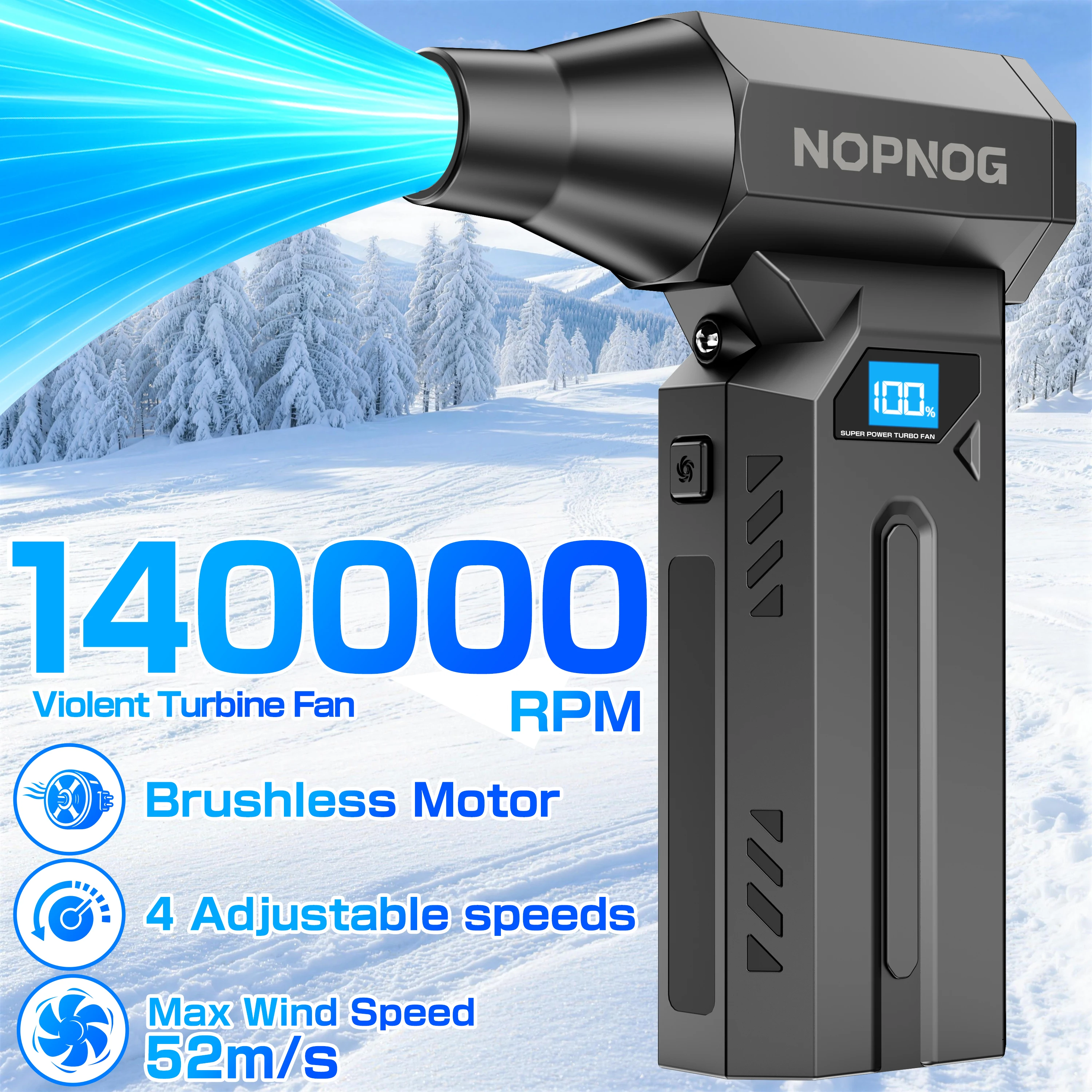 

Электрический пылесос с сильным выдувом, автомобильный светодиодный светильник для удаления снега, 140000 об/мин, 4 передачи, регулируемый турбонагнетатель, зарядный струйный вентилятор типа C