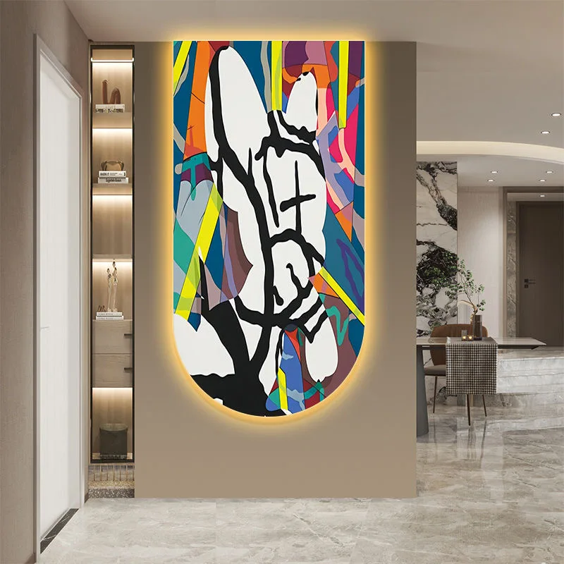 Modern light luxury creative niche personality abstract art with light light decorative painting hallway background wall hanging