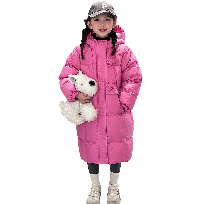 Winter Clothes Girls Cotton Padded Parka Long Jacket Rose color Korean Teen Girl Loose Down Cotton Coats Kids Windbreak Overcoat