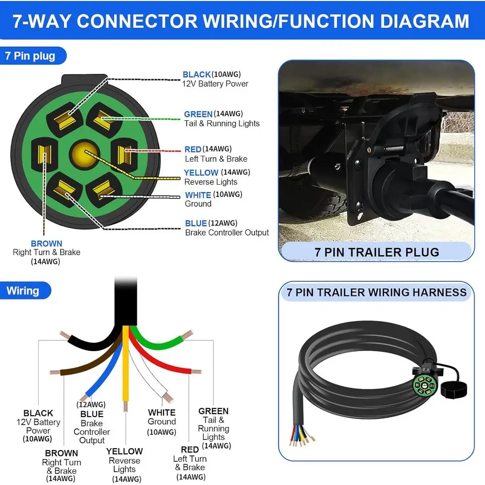 25 قدم 7 دبوس مقطورة التوصيل 10-14AWG 7 طريقة مقطورة التوصيل النحاس 7 دبوس مقطورة الأسلاك تسخير الثقيلة 7 سلك مقطورة الأسلاك تسخير