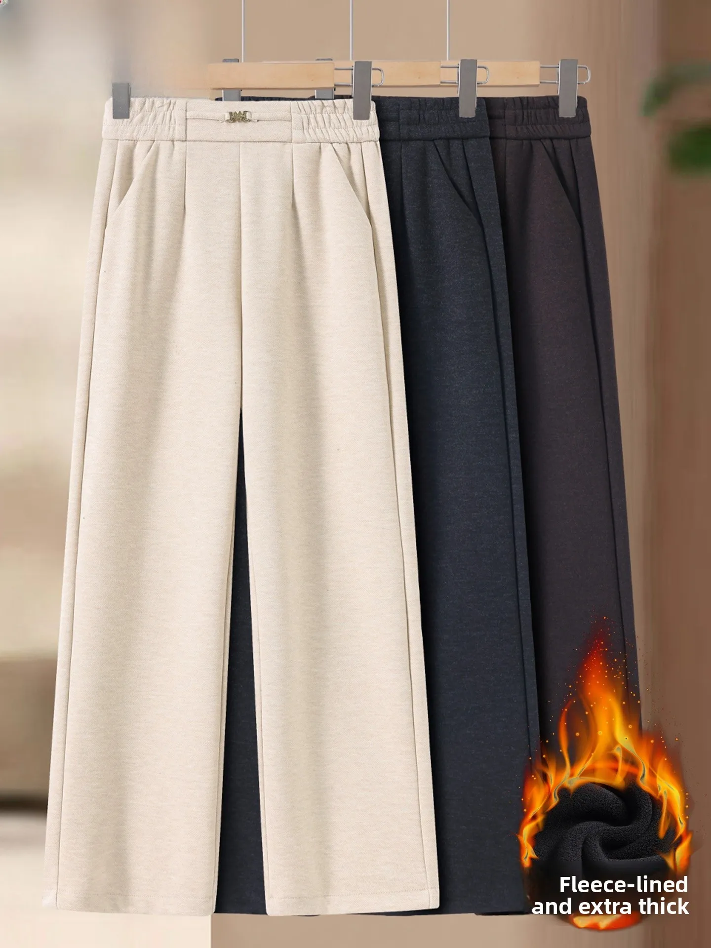 

Зимние прямые брюки Thiened Fce, повседневные теплые брюки для женщин среднего и старшего возраста, прямой крой с высокой талией