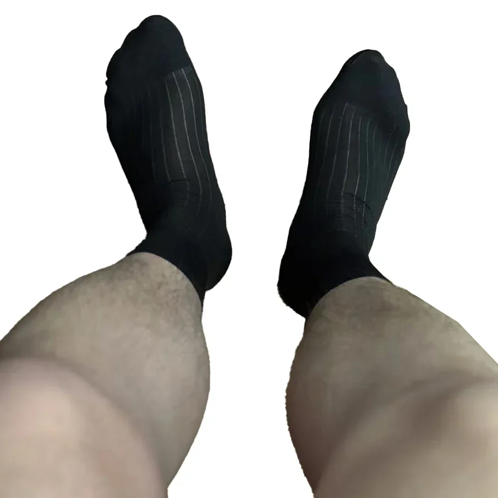 

Сексуальные шелковистые носки, мужские прозрачные чулки для деловых встреч, черные полосатые носки-трубы, деловые носки, дышащая ткань