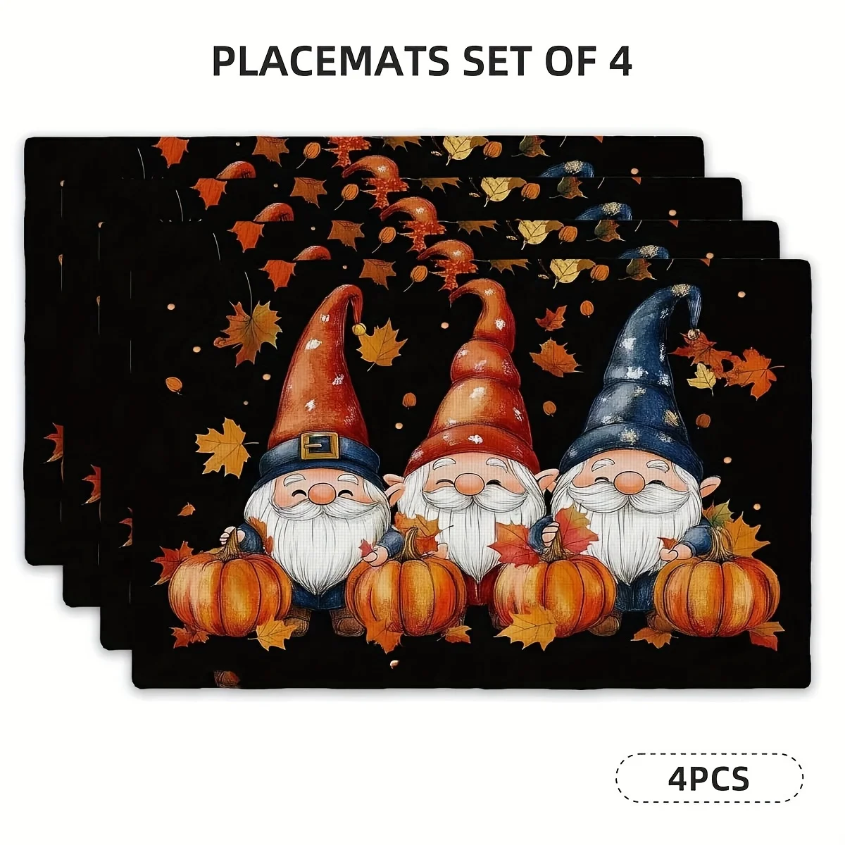 4pcs Set of Printed Placemats Dark Elf Pumpkin Placemats Rectangular Placemats for Kitchen Dining Table Suitable for Holiday