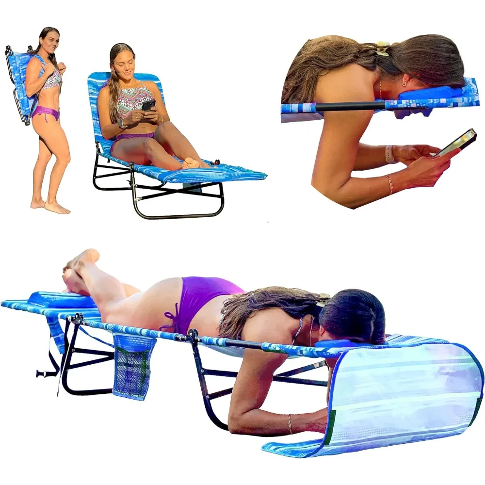 

Patio Chaise Lounger Chair Face & Arm Holes 3 Legs Support Polyester Material Reclining Backrest Head Pillow