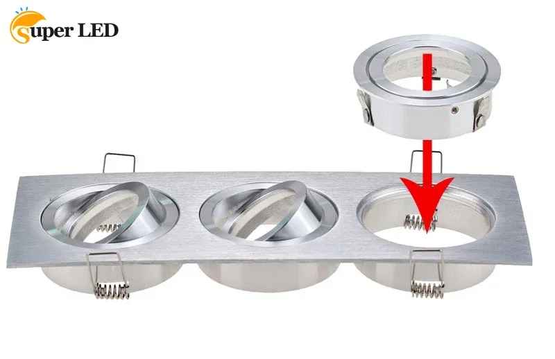 Lampu langit-langit persegi aluminium, lampu langit-langit persegi aluminium kepala tiga potong lubang 250*85mm